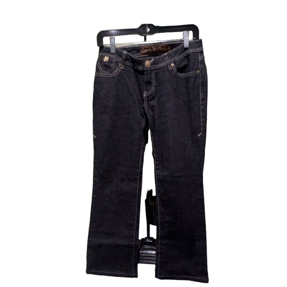 Apple Bottoms Vintage Signature Jeans Women 7/8 Dark Wash Stretch Rhinestone